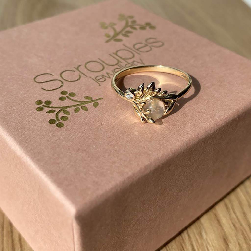 Scrouples - Prima Vera ring 14 kt. m zir og rosa quartz - Model nr.: 711835