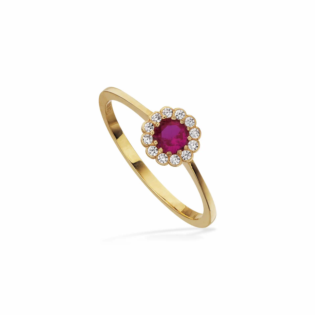 Scrouples - 8 kt. guldring, roset med rød og hvide syntetiske zirkoner - Model: 713943