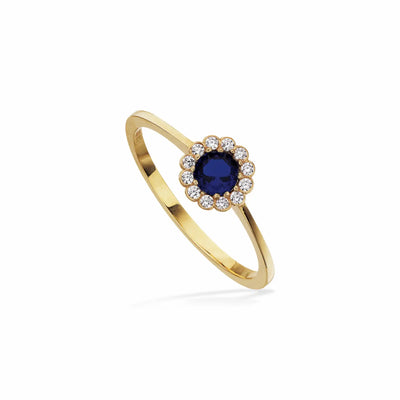 Scrouples - 8 kt. guldring, roset med blå og hvide syntetiske zirkoner - Model: 713953