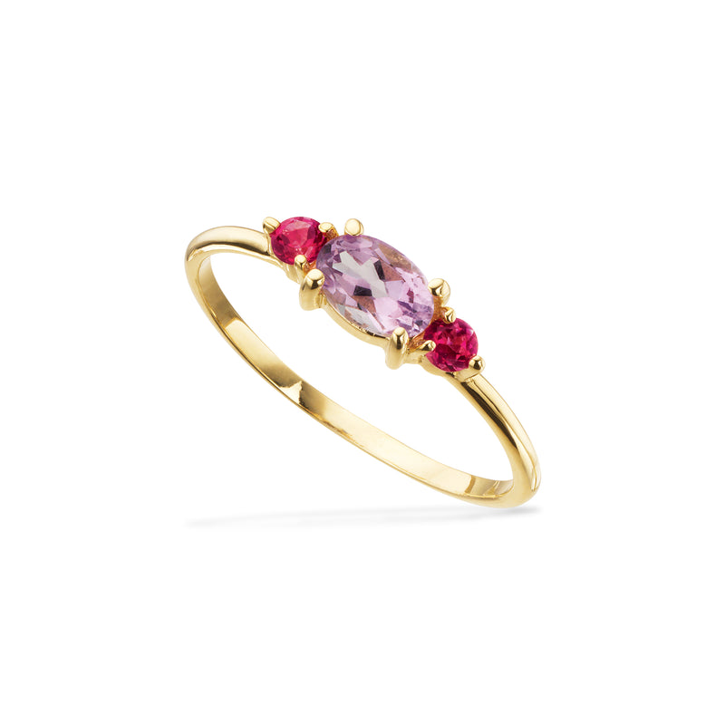 Scrouples - 8 kt guldring med ametyst og pink topas - Model: 714383