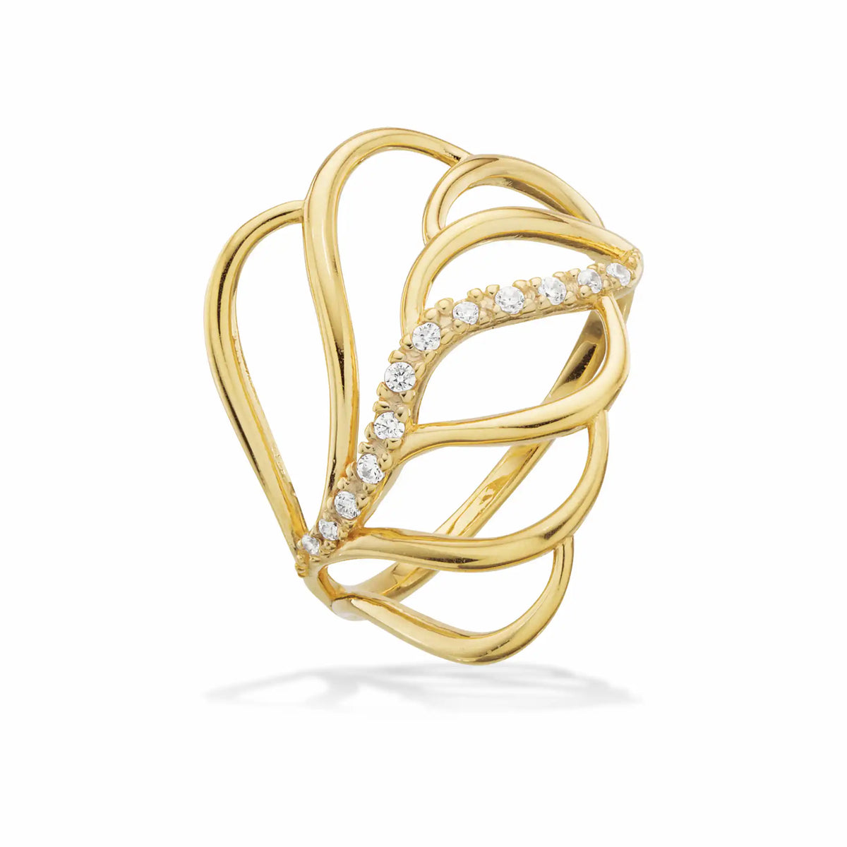 Scrouples - Forgyldt sølv ring, blad med med syntetiske zirkoner - Model: 728592