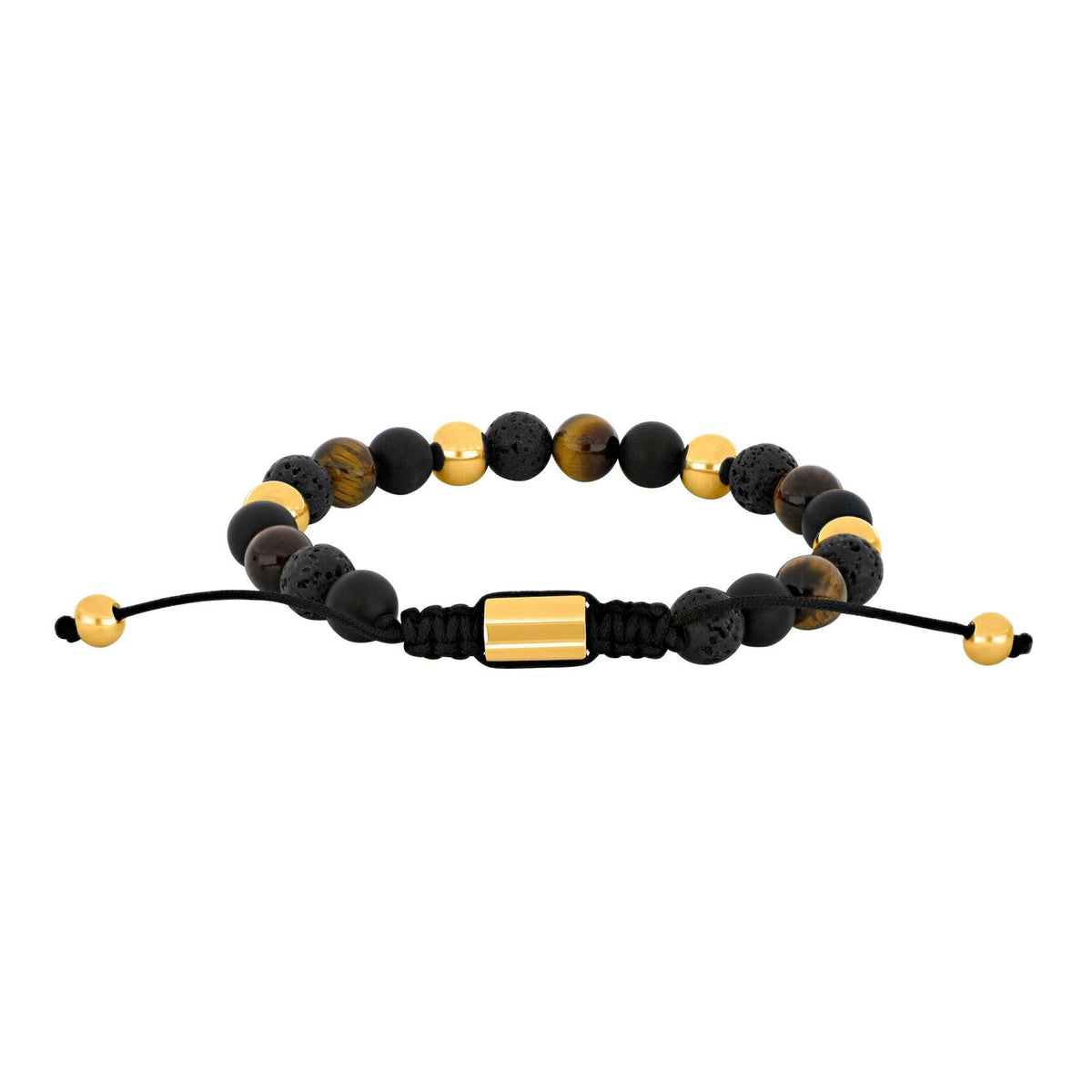 SON of NOA SON armbånd sort agate/lava/tigerøje og IP gold 8mm
