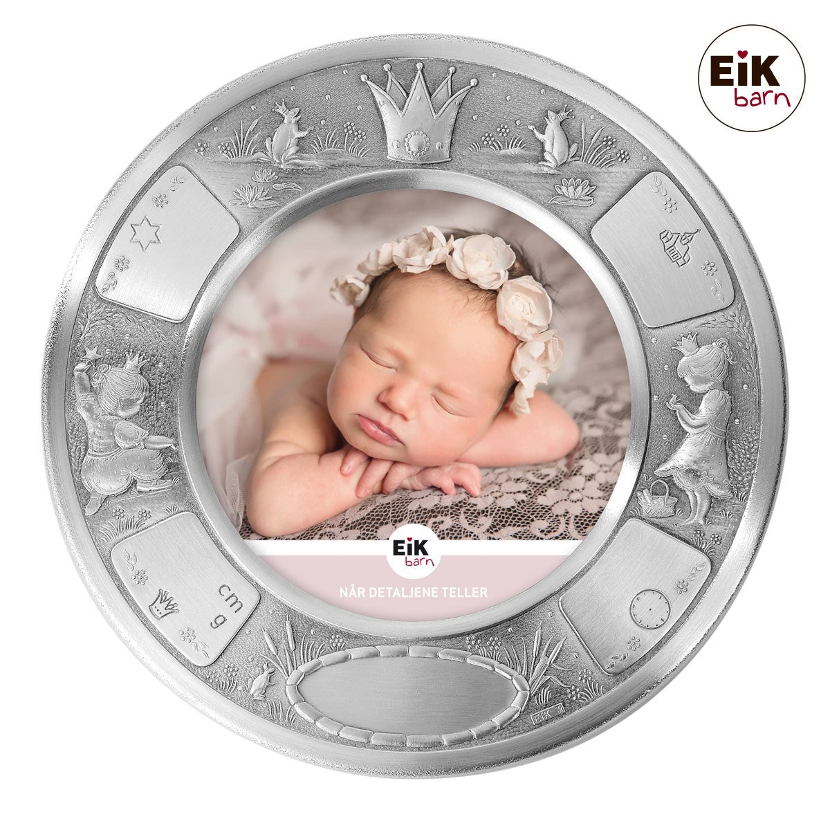 Zilverstad Tin fotoramme (rund) prinsesse Ø18cm i fortinnet