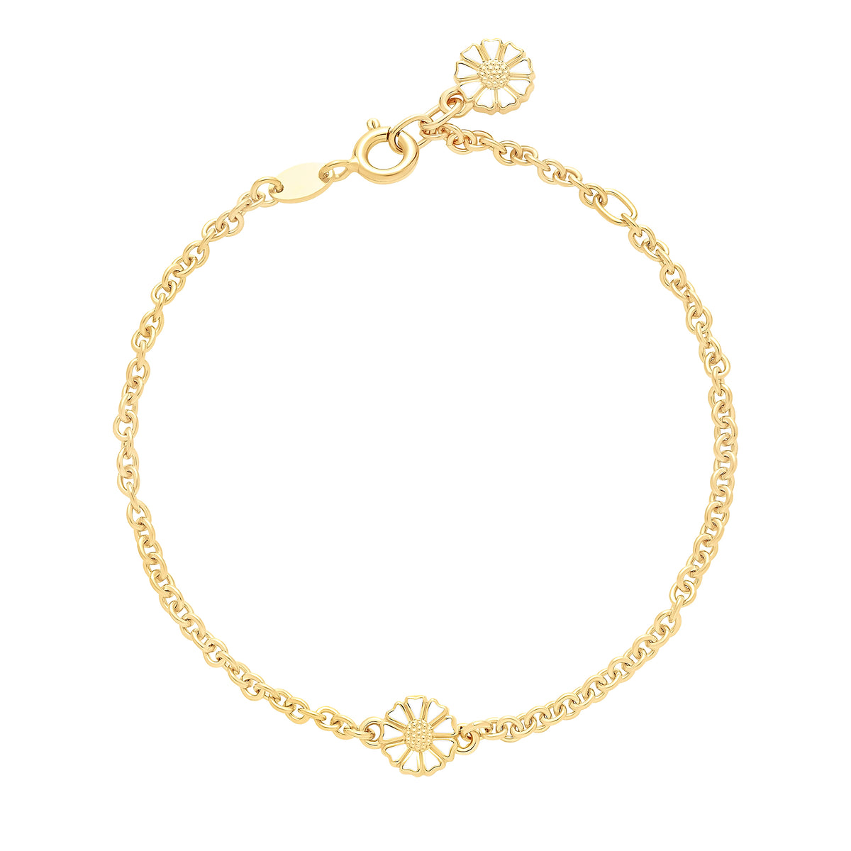 Lund Copenhagen Marguerit armbånd med 2x7,5mm hvid emalje 17-19cm i forgyldt sølv – model 90107019-M