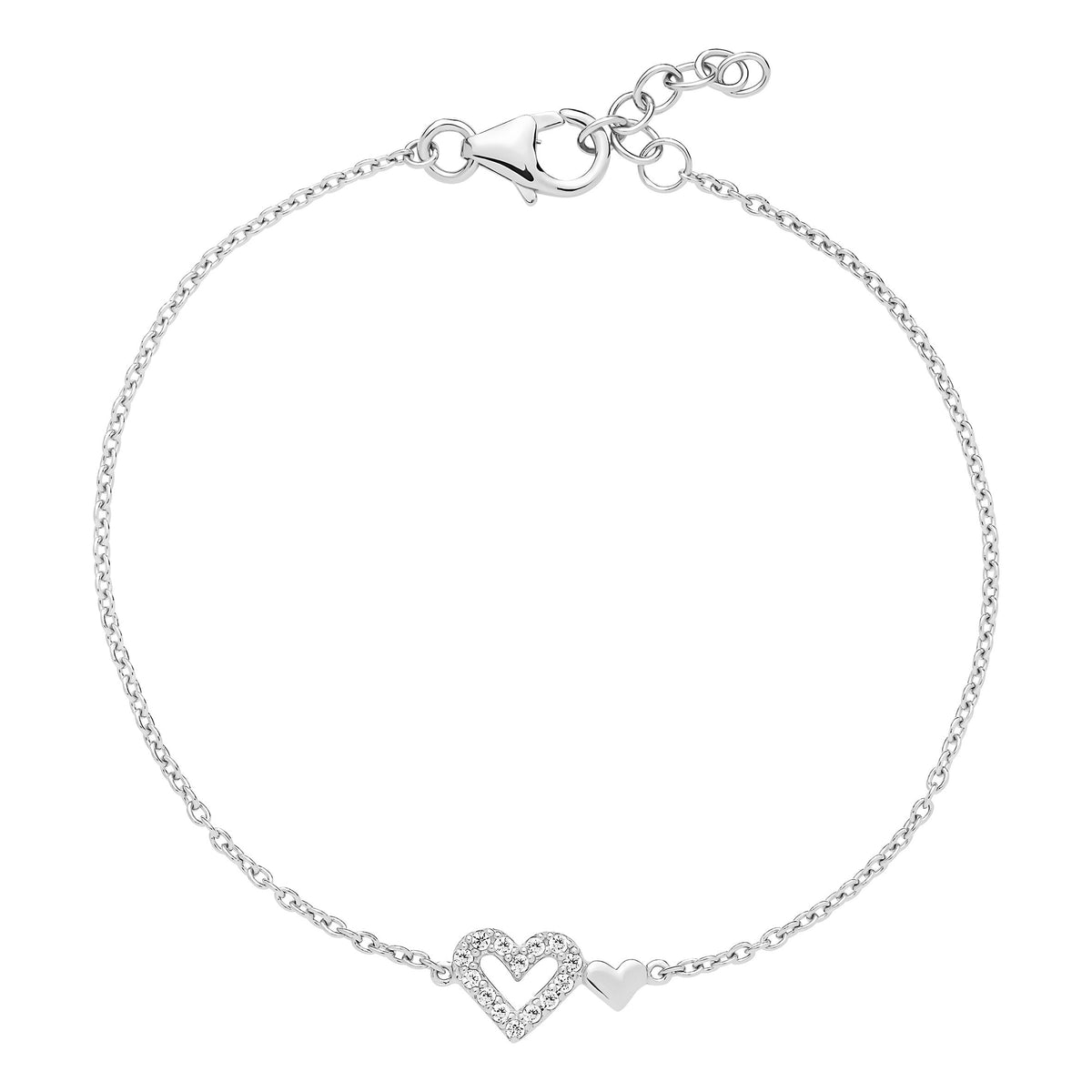 Lund Copenhagen Armbånd dobbelthjerte med zirkonia 17-18-19cm i sølv – model 9011388