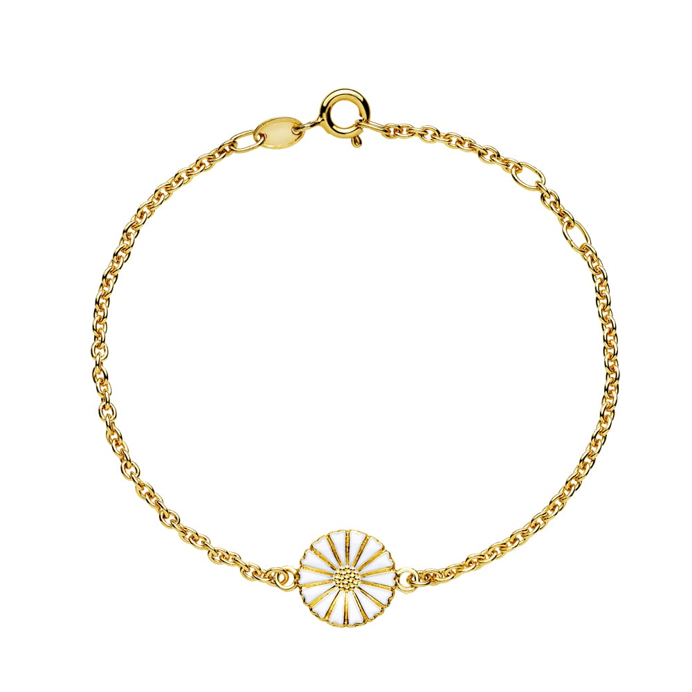 Lund Copenhagen Marguerit armbånd 11mm hvid emalje 16-17-19cm i forgyldt sølv – model 9015030-M