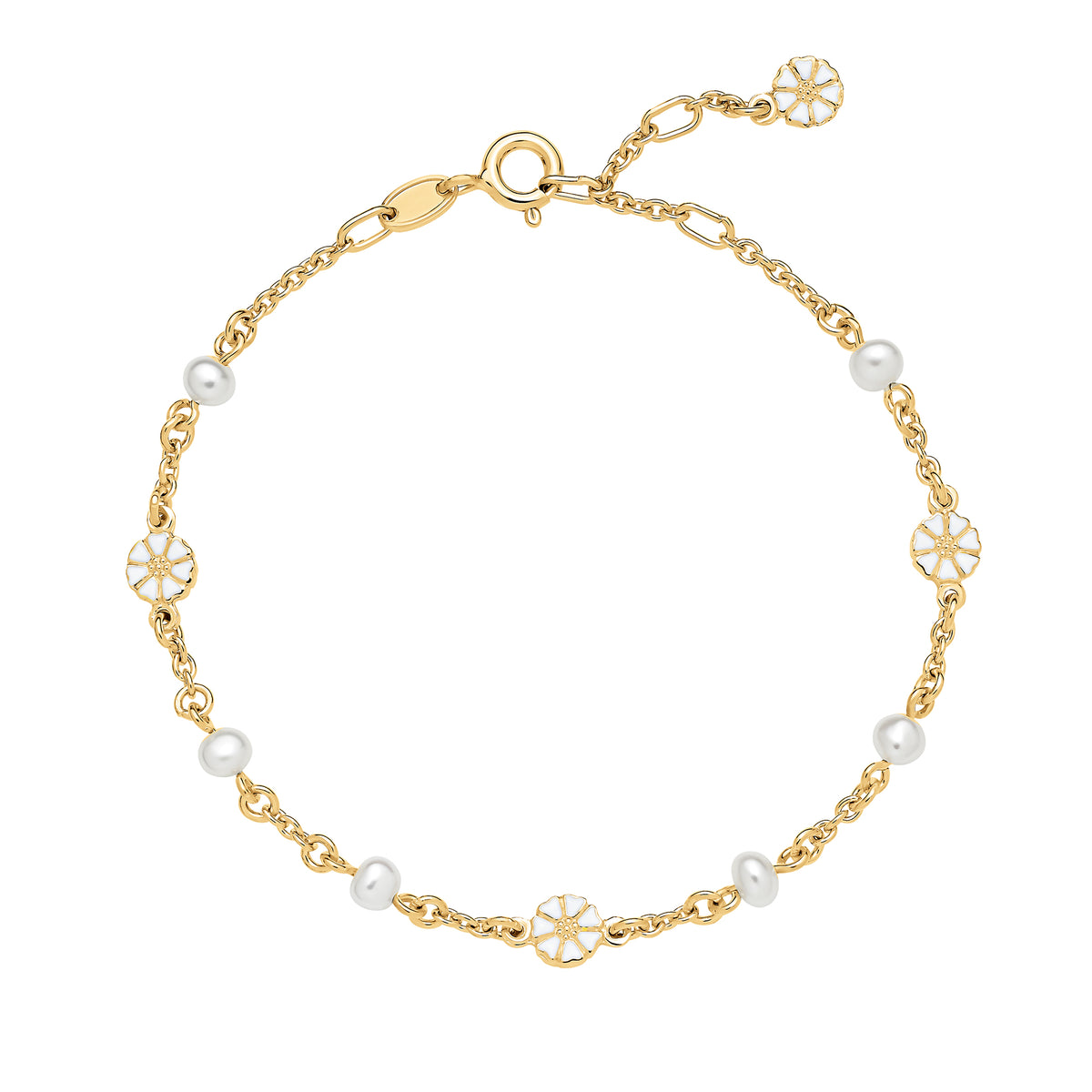 Lund of Copenhagen - Armbånd med margueritter og ferskvandsperler, forgyldt sølv - Model: 9015096-33-M