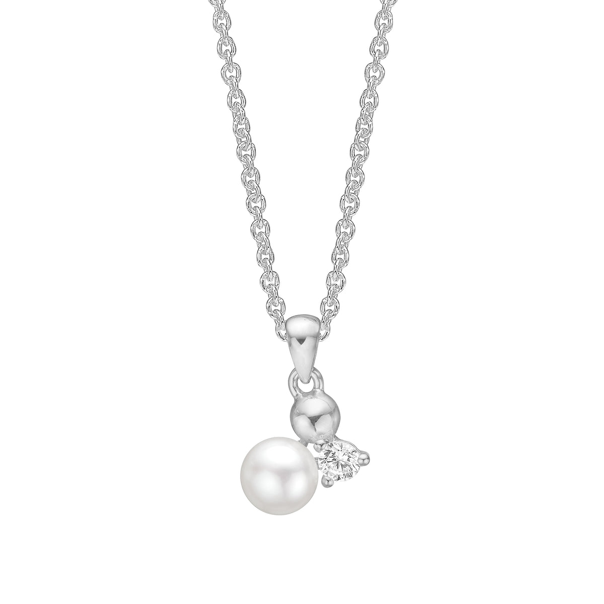 Lund Copenhagen Collier med ferskvandsperle 6-6,5 mm og zirkona 3,5 mm 45-48 cm i sølv – model 9021303-33