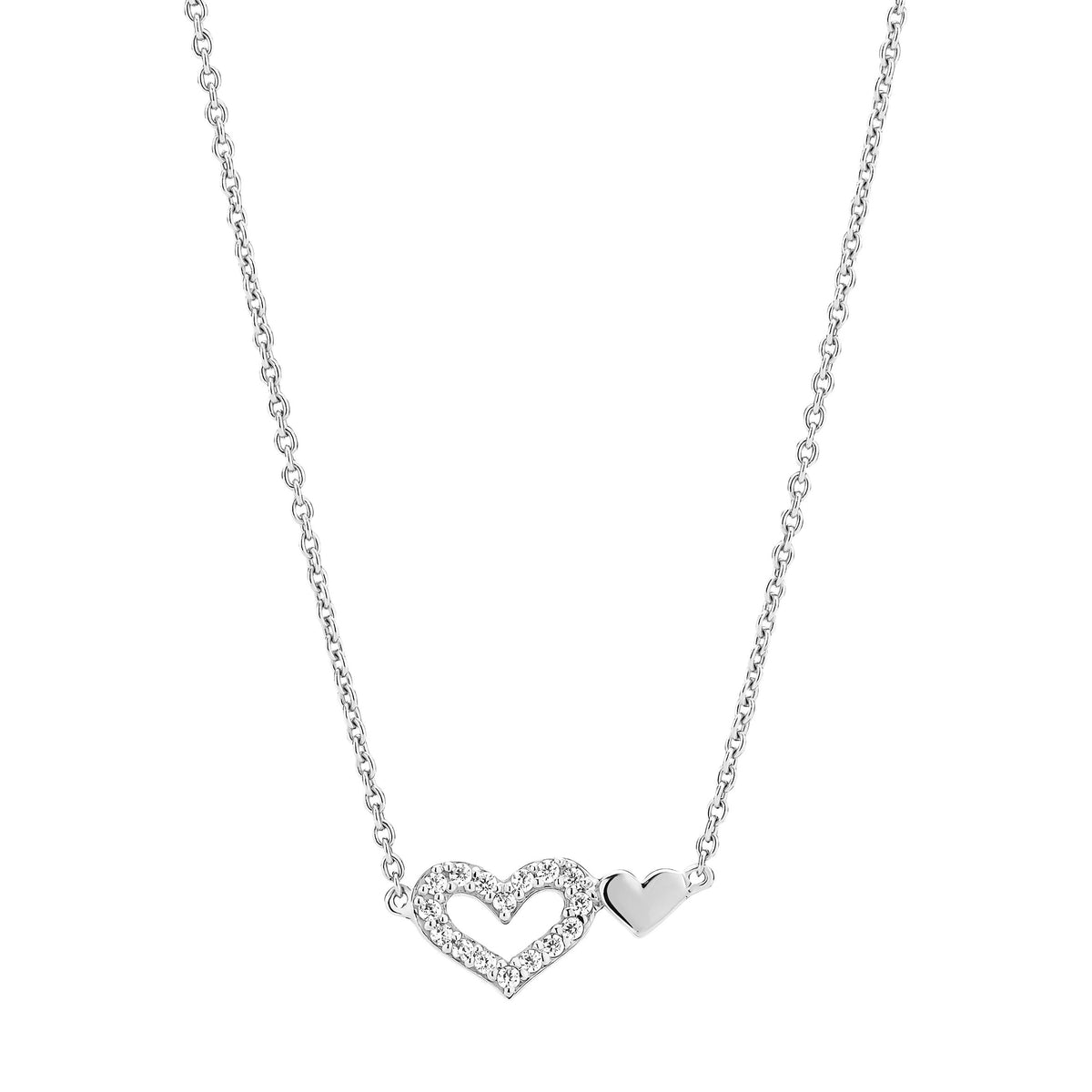 Lund Copenhagen - Sølv Collier dobbelthjerte med zirkonia 45-48 cm 925 - Modelnr.: 9021388