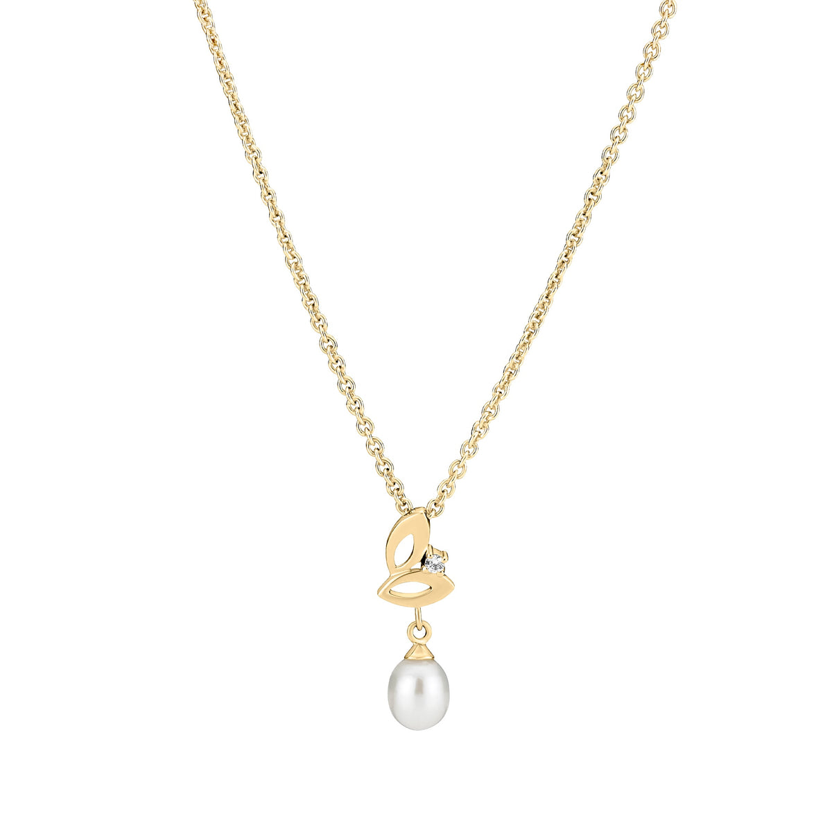 Lund Copenhagen -Collier med ferskvandsperle 6,5-7mm og zirkonia 45-48 cm forgyldt 925- Model: 9021442-33-f