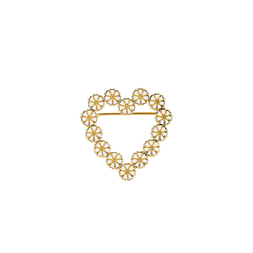 Lund Copenhagen Marguerit broche hjerte med 14x5mm hvid emalje i forgyldt sølv – model 904252-M