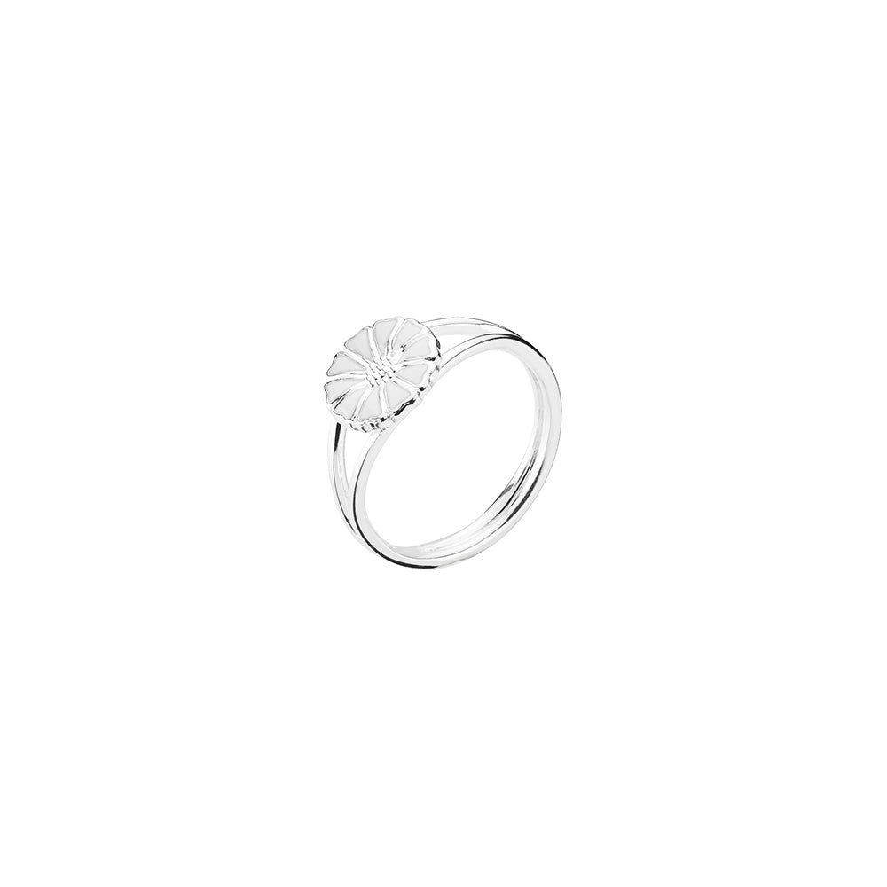 Lund Copenhagen Marguerit ring 9mm hvid emalje i sølv – model 907009-H