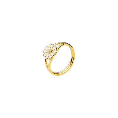 Lund Copenhagen Marguerit ring 9mm hvid emalje i forgyldt sølv – model 907009-M