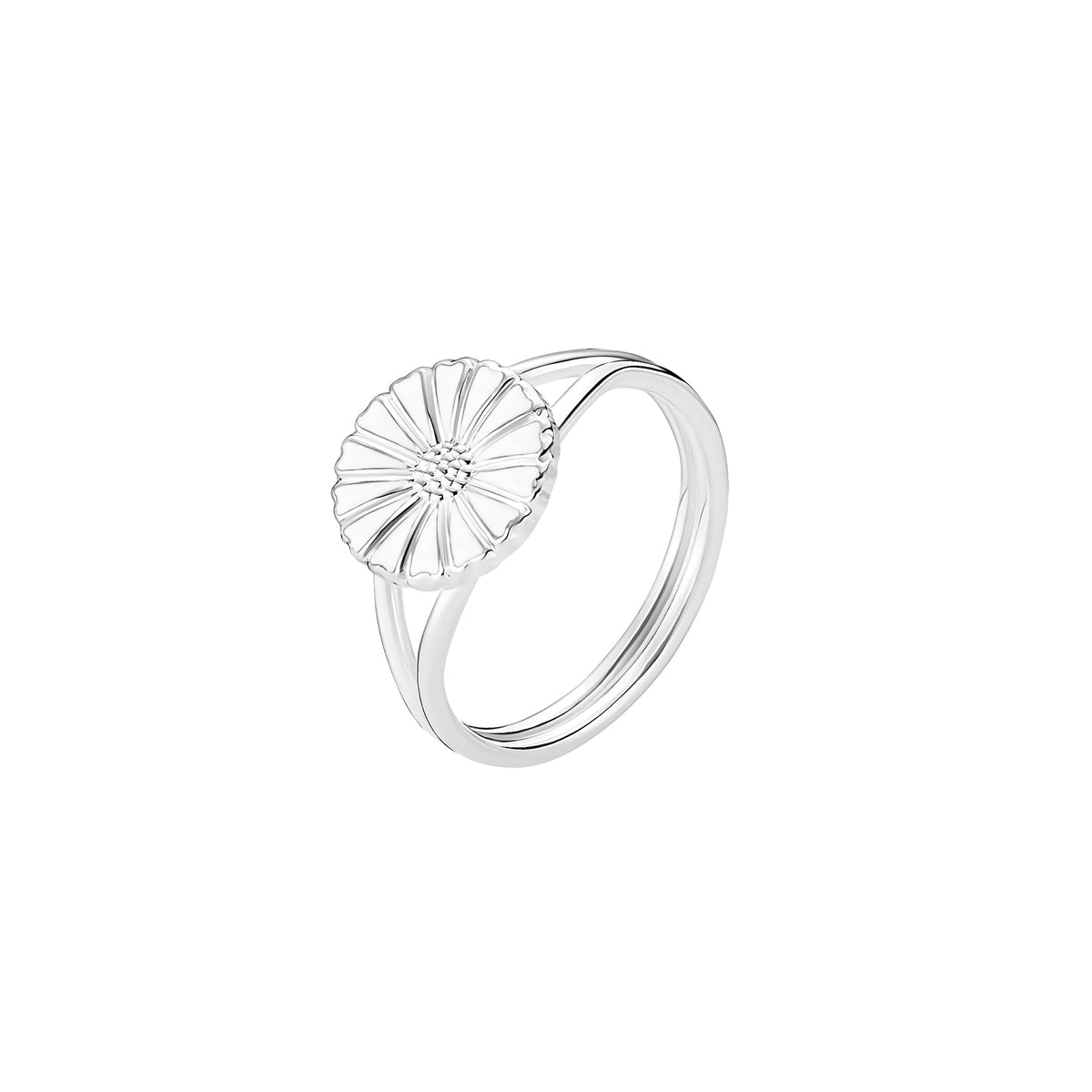 Lund Copenhagen Marguerit ring 11mm med hvid emalje i sølv – model 907011-H