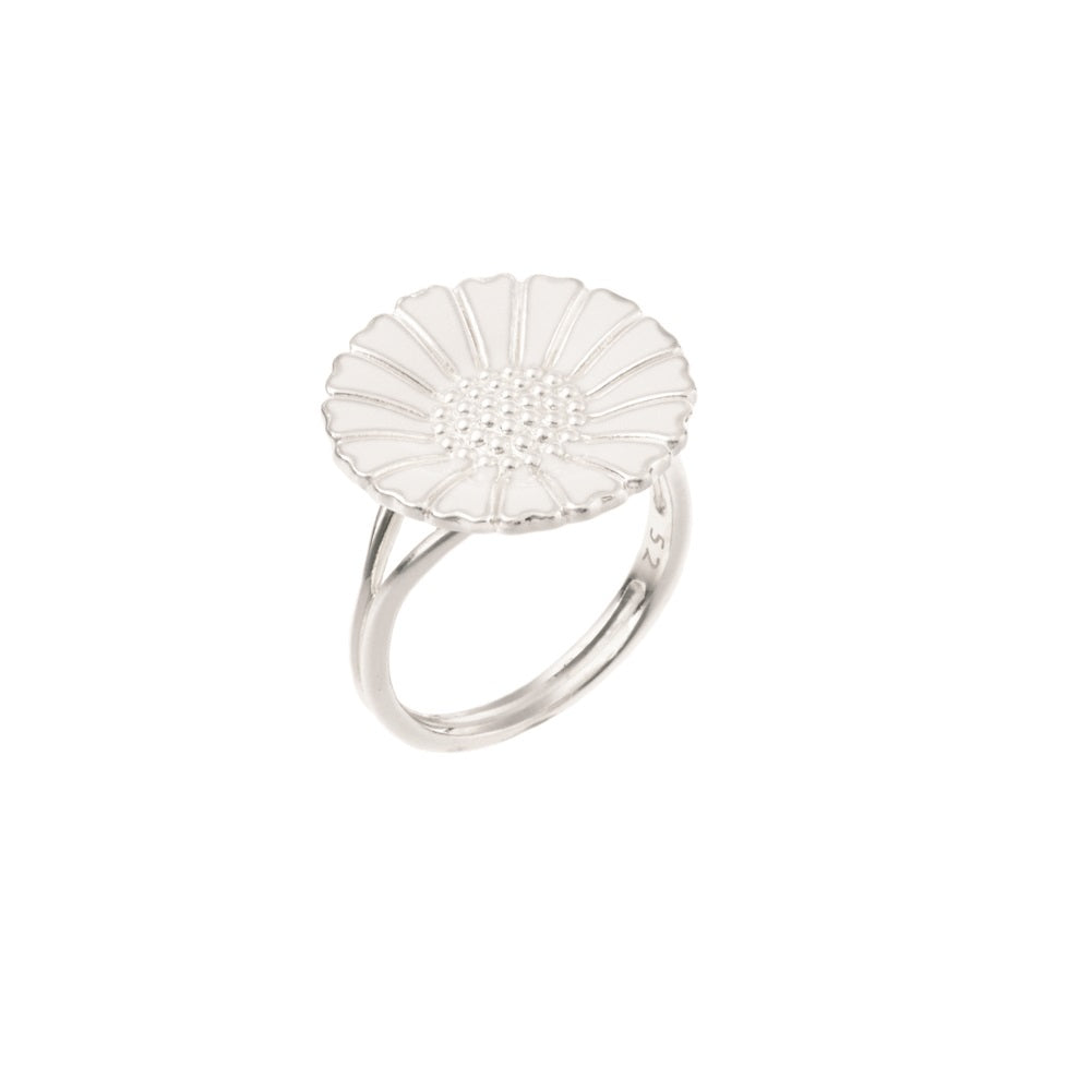 Lund Copenhagen Marguerit ring 18mm med hvid emalje i sølv – model 907018-H