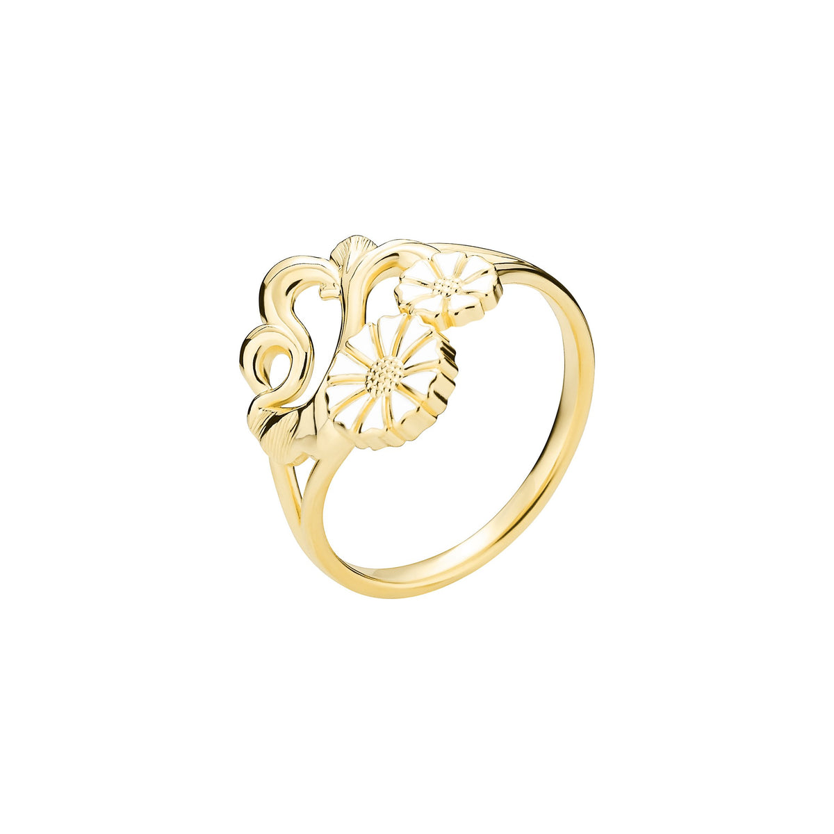 Lund  Copenhagen - Forgyldt Marguerit ring med hvid emalje - Model: 9075108-M