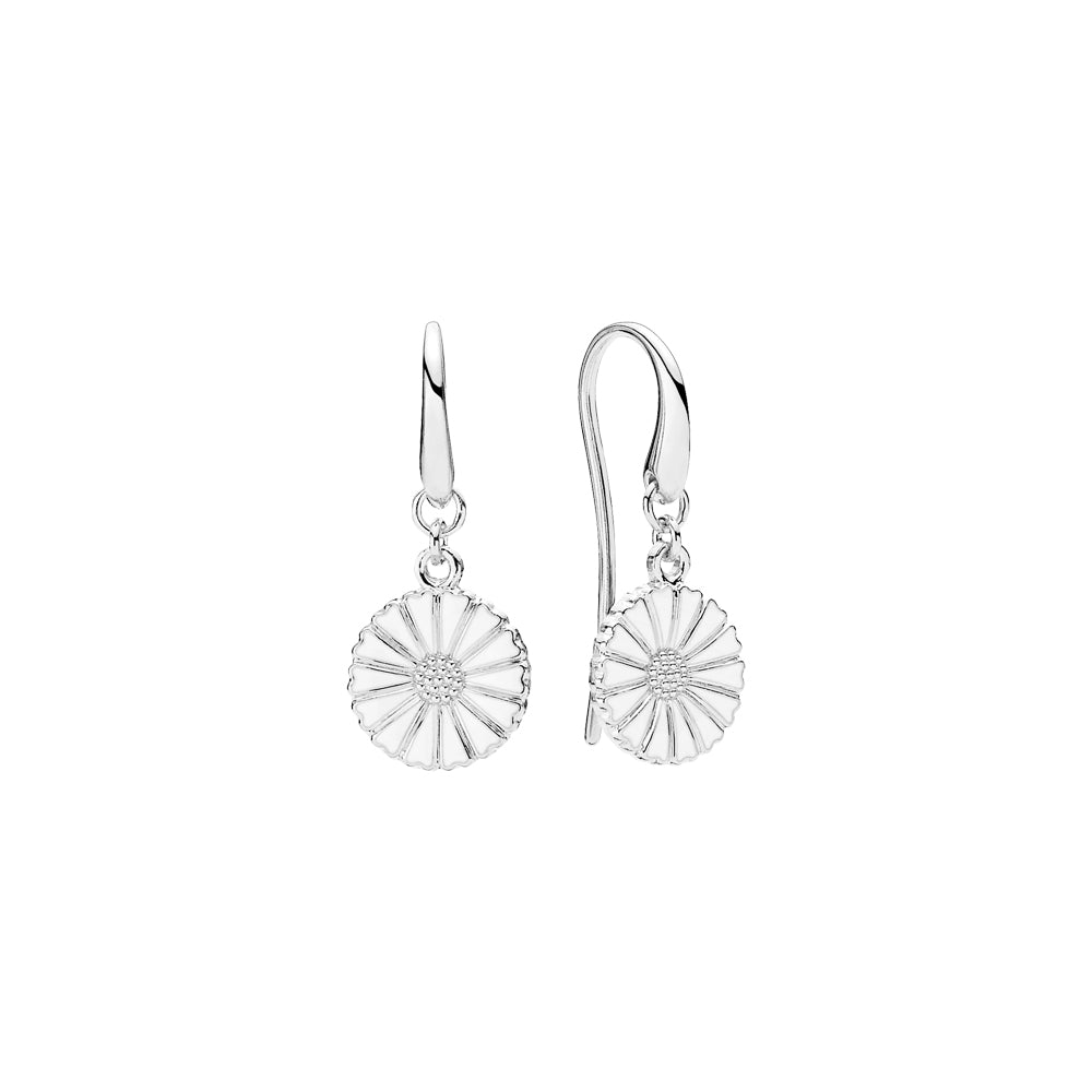 Lund Copenhagen Marguerit ørehænger 11mm med hvid emalje i sølv – model 909011-2-H