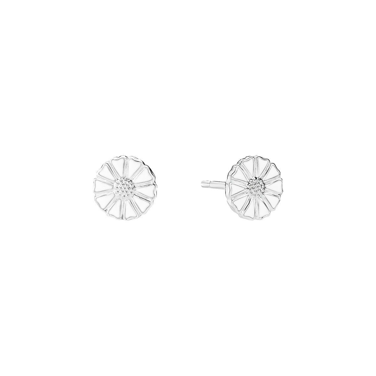 Lund Copenhagen Marguerit ørestik 7,5mm med hvid emalje i sølv – model 909075-4-H