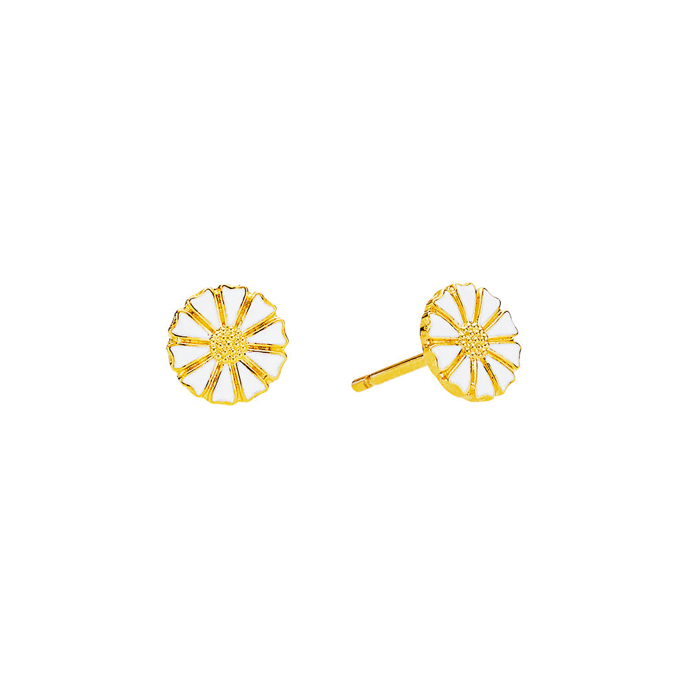 Lund Copenhagen Marguerit ørestik 7,5mm hvid emalje i forgyldt sølv – model 909075-4-M