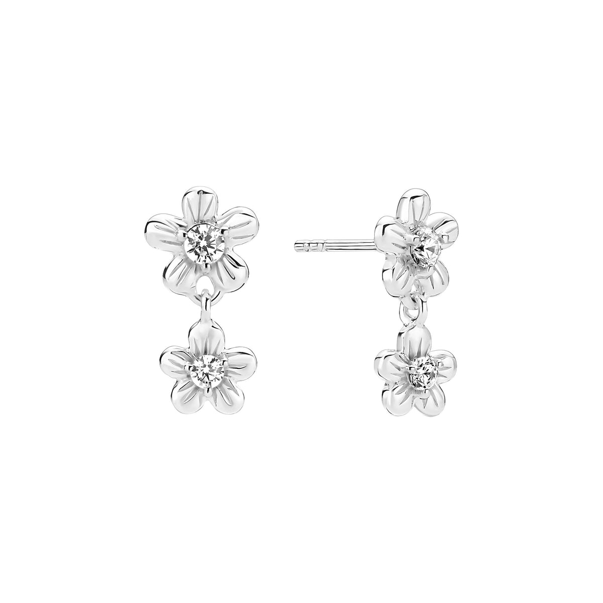 Lund Copenhagen Ørestik med 2 blomster og zirkonia i sølv – model 9091365-6-30