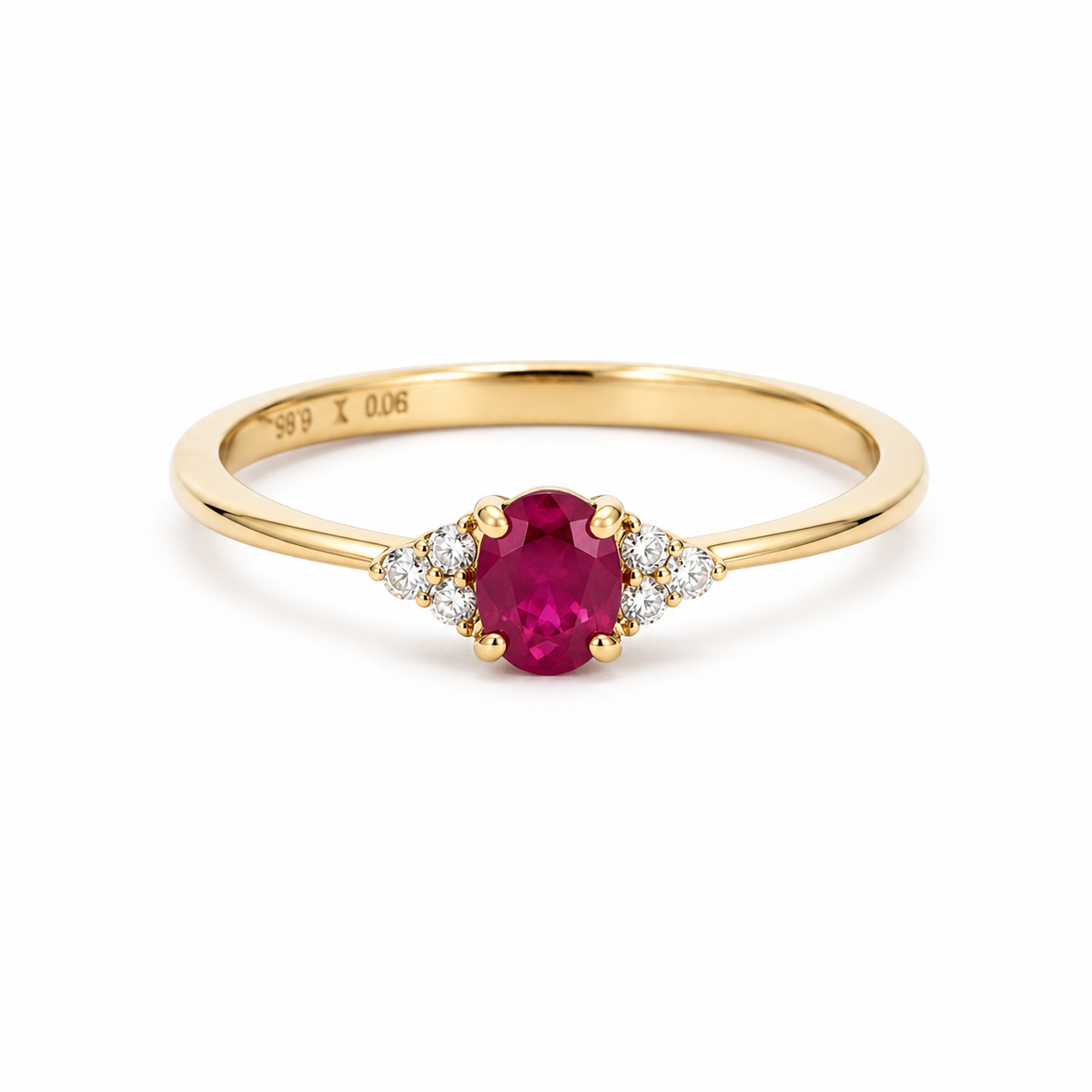 14 kt. guld ring med rubin og diamant 0.06 w/si- Model: 40-22651