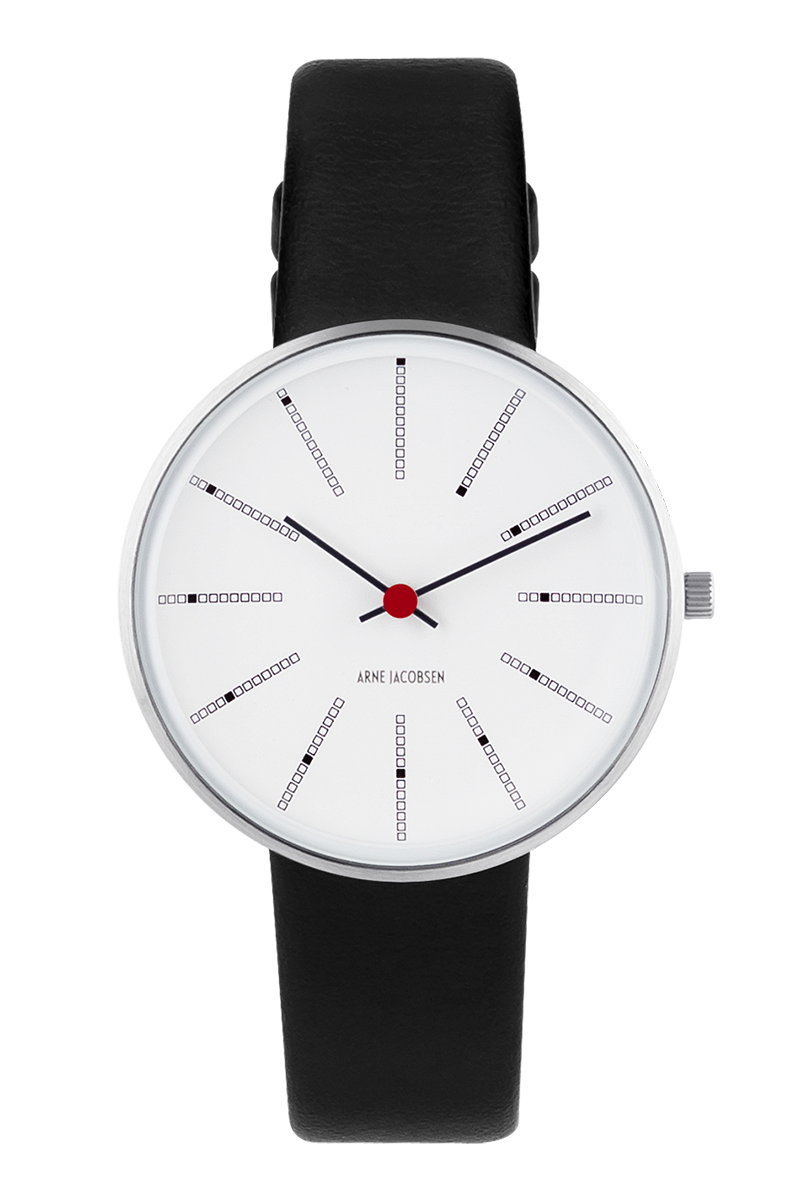 Arne Jacobsen - BANKERS 34 mm stål ur med læderrem - Model: 53101-1601
