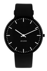 Arne Jacobsen - CITY HALL 40 mm sort stål ur med læderrem - Model: 53205B-2001B