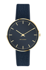 Arne Jacobsen - CITY HALL OXFORD BLUE 34 mm double ur med læderrem - Model: 53207-1604GP