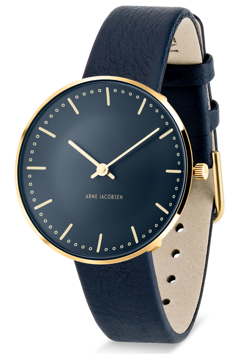 Arne Jacobsen - CITY HALL OXFORD BLUE 34 mm double ur med læderrem - Model: 53207-1604GP