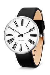 Arne Jacobsen - ROMAN 40 mm stål ur med hvid skive med sort læderrem - Model: 53302-2001