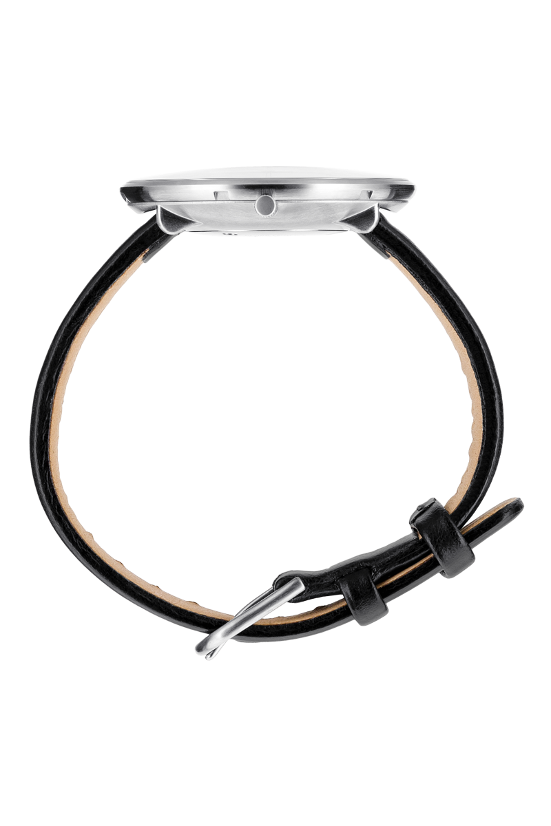 Arne Jacobsen - ROMAN 40 mm stål ur med hvid skive med sort læderrem - Model: 53302-2001