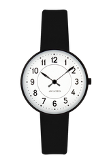 Arne Jacobsen - STATION 30 mm sort stål ur med læderrem - Model: 53400-1401BP
