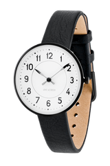 Arne Jacobsen - STATION 30 mm sort stål ur med læderrem - Model: 53400-1401BP