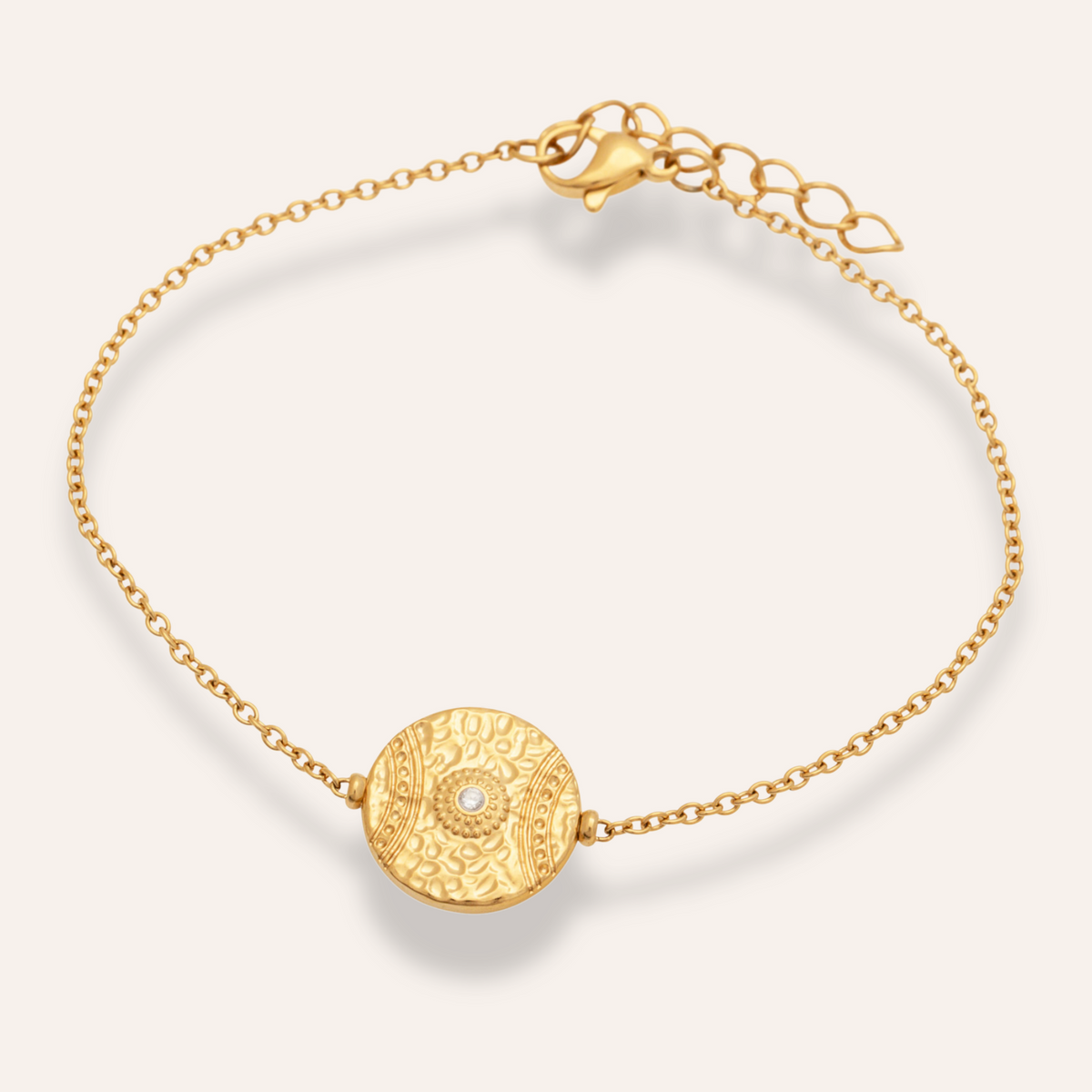 Sintridou - Armbånd med rund plade og sten i forgyldt stål - Model: ST610001