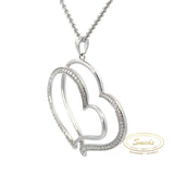 Sølv vedhæng, stort hjerte med syntetiske zirkoner og kæde - Model: 20-12736