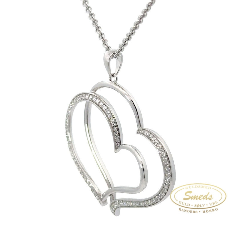 Sølv vedhæng, stort hjerte med syntetiske zirkoner og kæde - Model: 20-12736