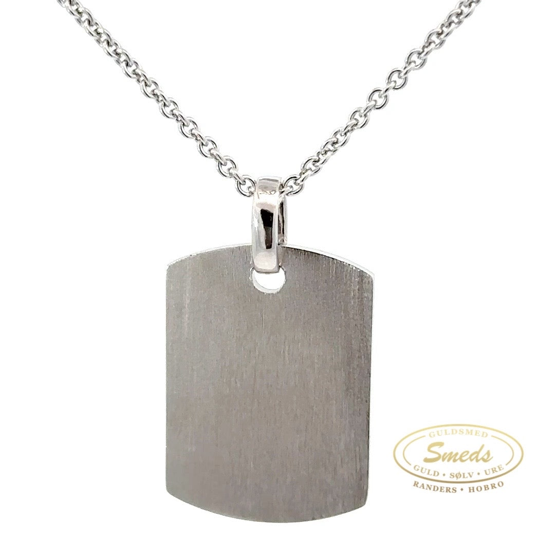 Sølv vedhæng, ID-plade mat med kæde - Model: 20-12755