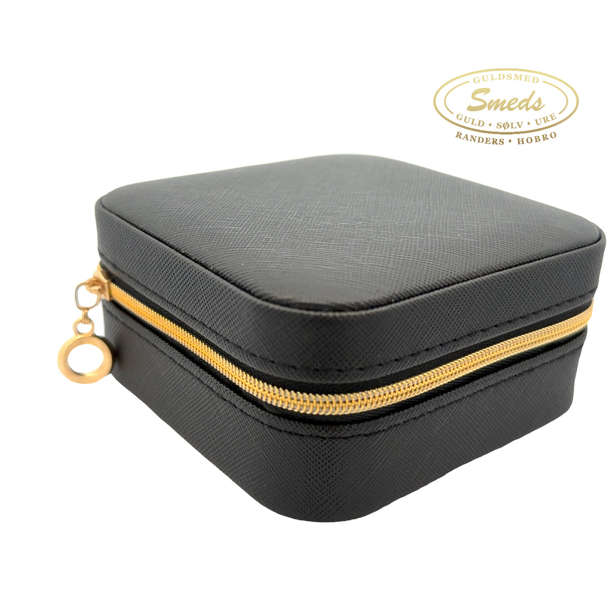 Smykkeskrin 10x10 cm - Sort med forgyldt lynlås - Model: SK1004