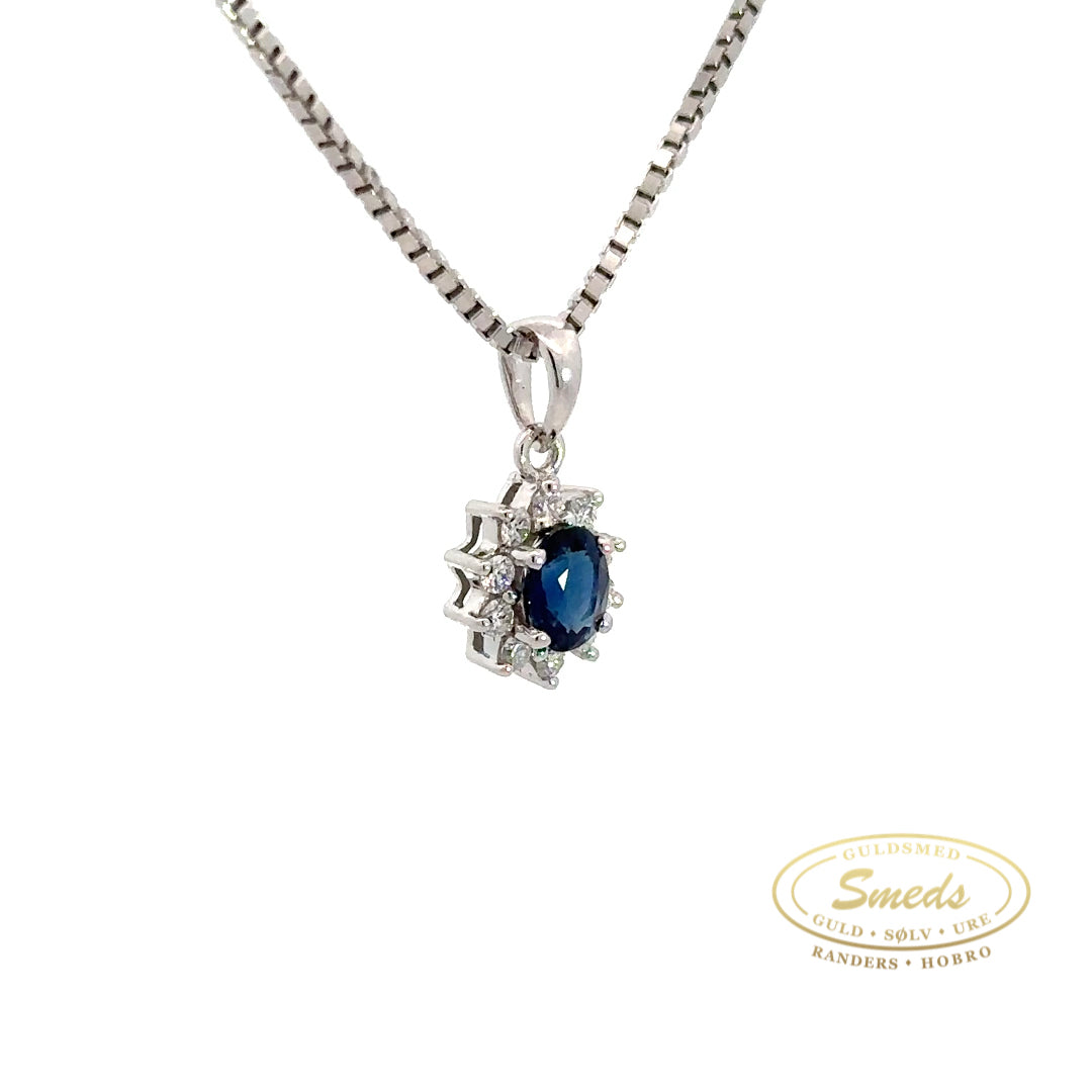 14kt diamant hvidguld vedhæng m. safir + 10x0,015 brillanter - Model: 20-22137