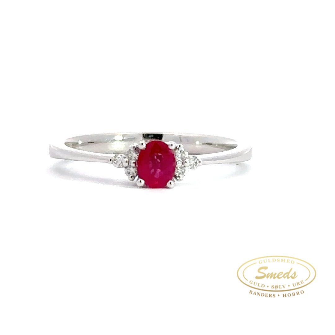 14 kt. Hvidguld ring med rubin og diamant - Model: 40-22571