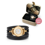 Christina Collect - Kampagne ur i forgyldt stål med 6mm sort læder cordsæt, inklusiv flot ur-/smykkeskrin - Model: 645-Jewel-GW-6-Black