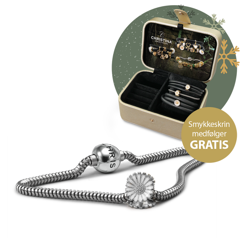 Christina - Julekampagne: Sølvarmbånd med sølv marguerit charm, inklusiv flot smykkeskrin - Model: 615-JEWEL-S