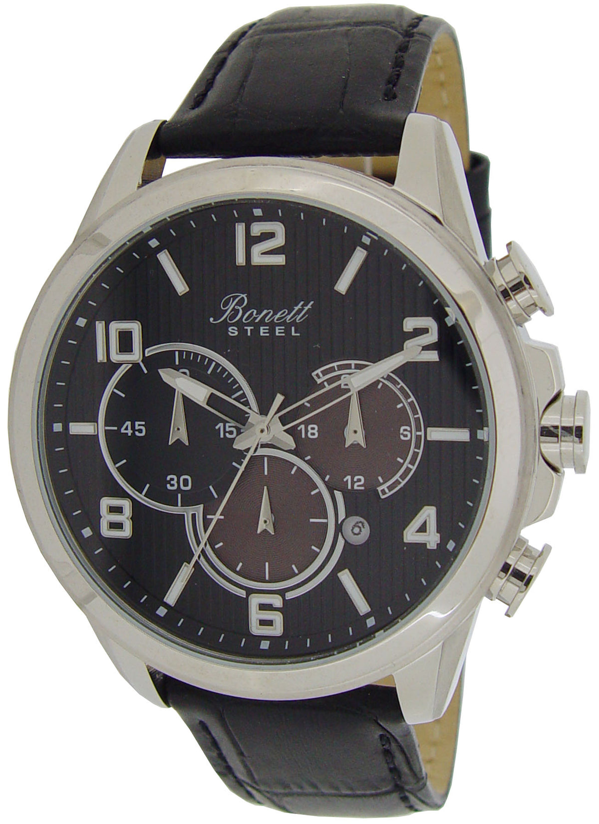Bonett - Herreur i stål med chronograph og sort læderrem - Model: 1407S