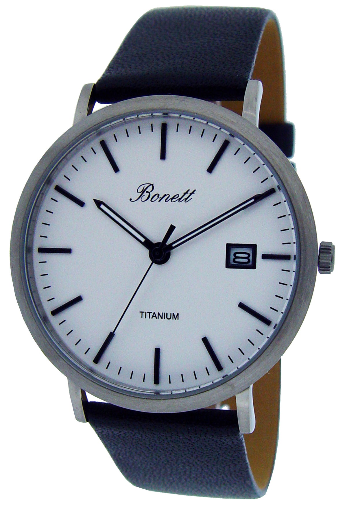 Bonett - Herreur i titanium m. sort læderrem - Model: 1398H