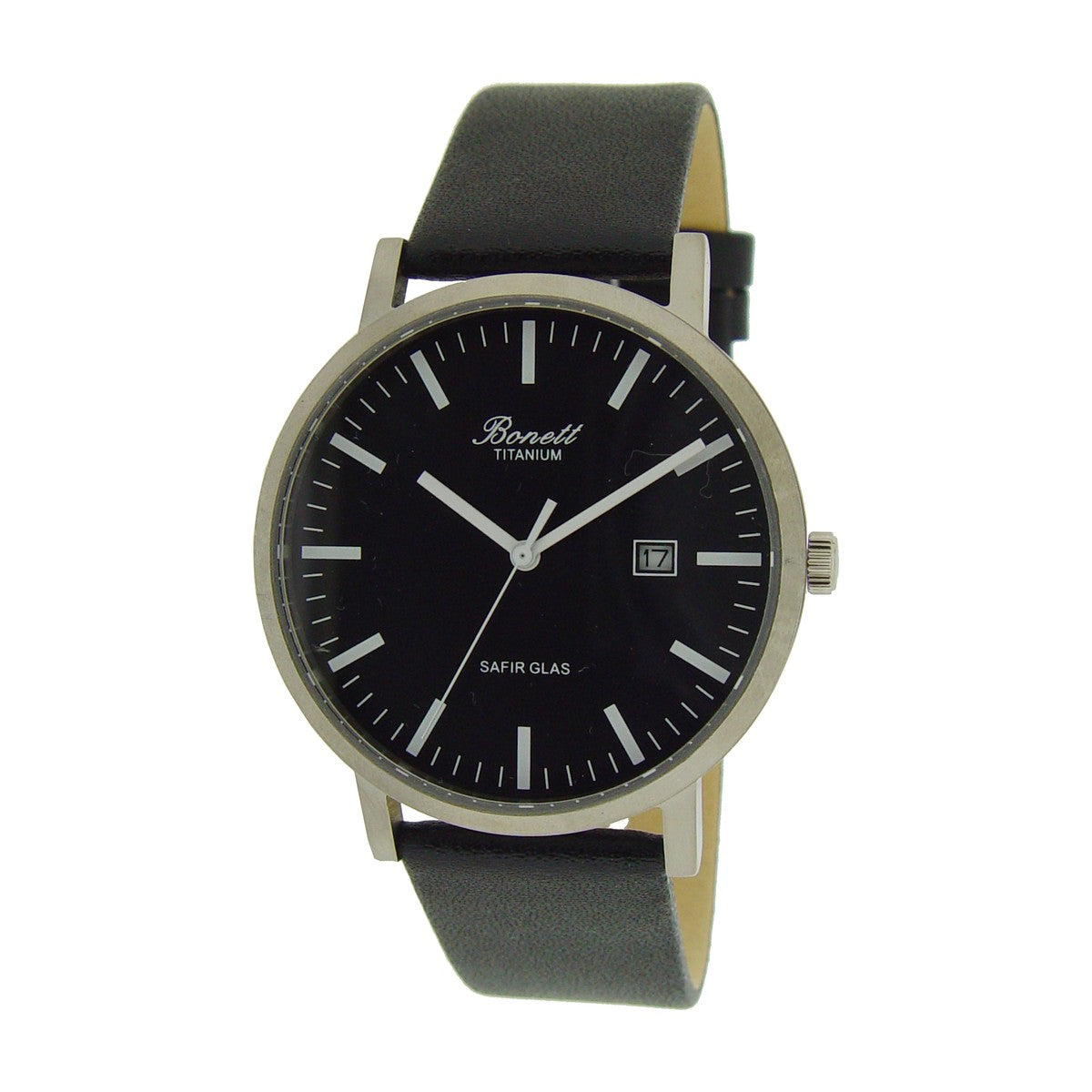 Bonett - Herreur titanium med safirglas, sort urskive og dato - Model: 1492TS
