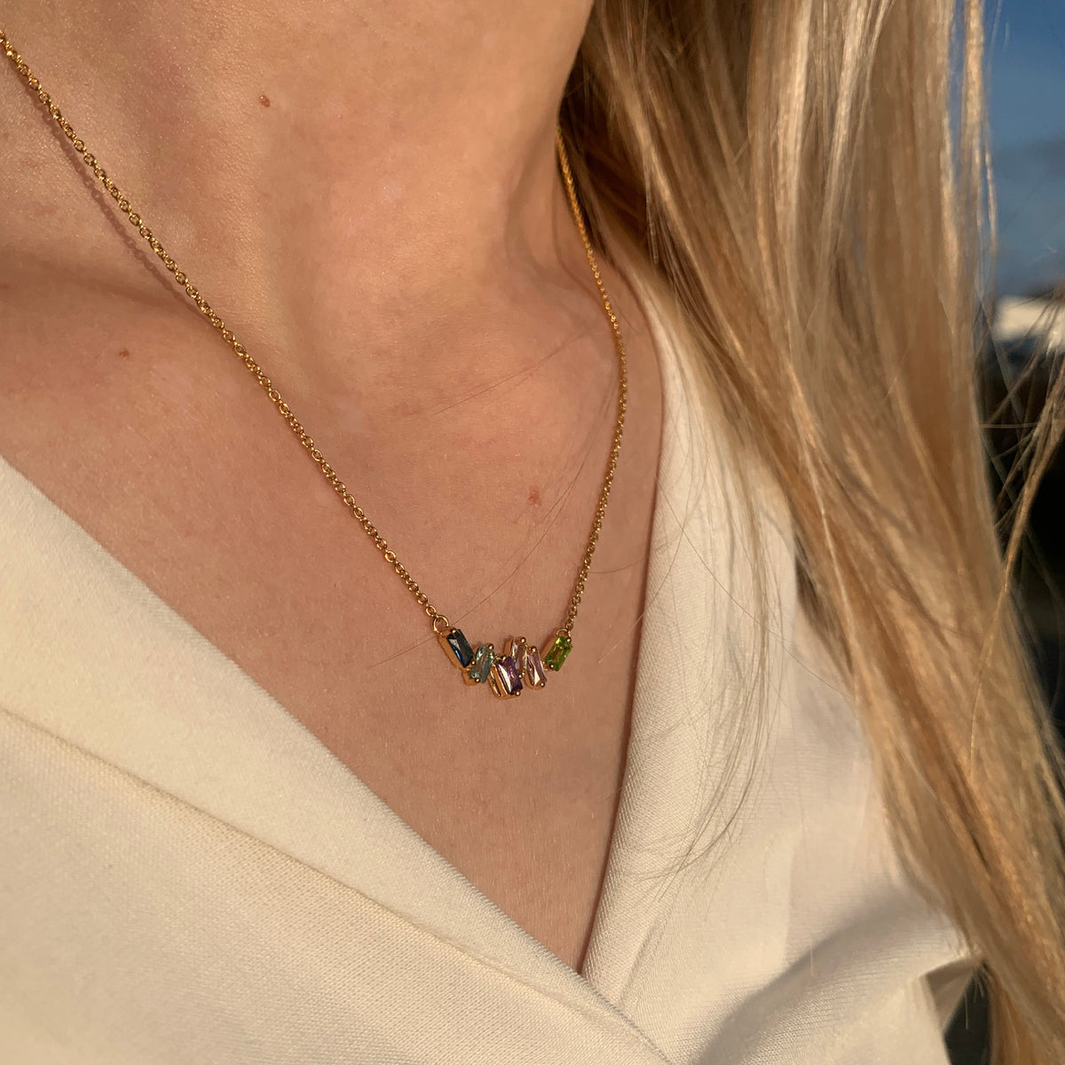Aagaard Halskæde med Vedhæng Baquette med 6 Cubic Zirkonia Forgyldt Sterling Sølv 45 cm