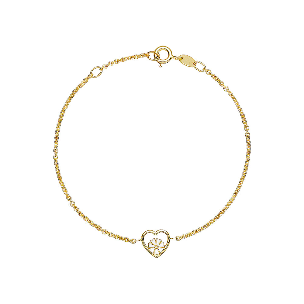Lund Copenhagen Marguerit armbånd hjerte med 1x5mm hvid emalje 17-19cm i forgyldt sølv – model 90124919-M