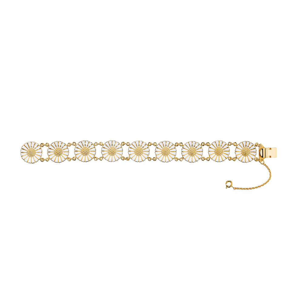 Lund Copenhagen Marguerit armbånd med 9x18mm hvid emalje 20cm i forgyldt sølv – model 901018-M