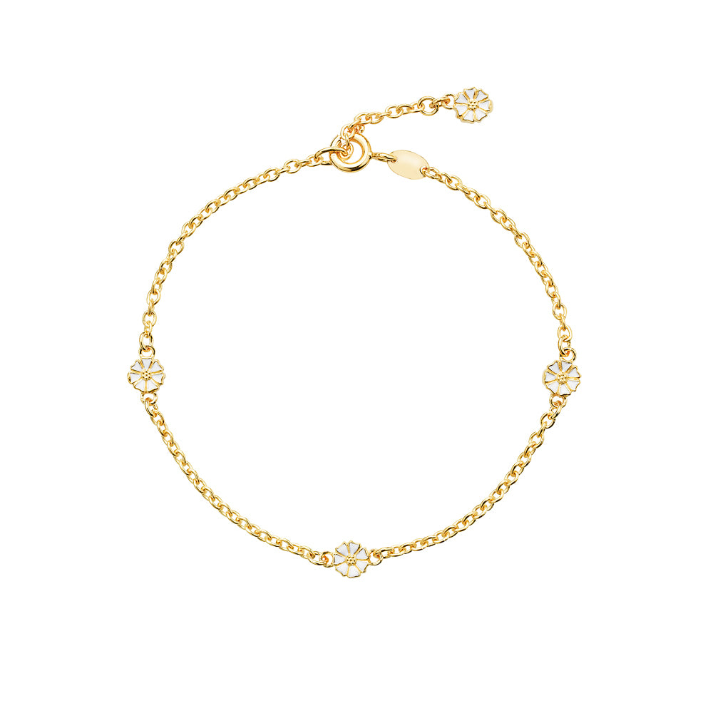 Lund Copenhagen Marguerit armbånd mikro 4x5mm hvid emalje 17,5cm i forgyldt sølv – model 90105017-M
