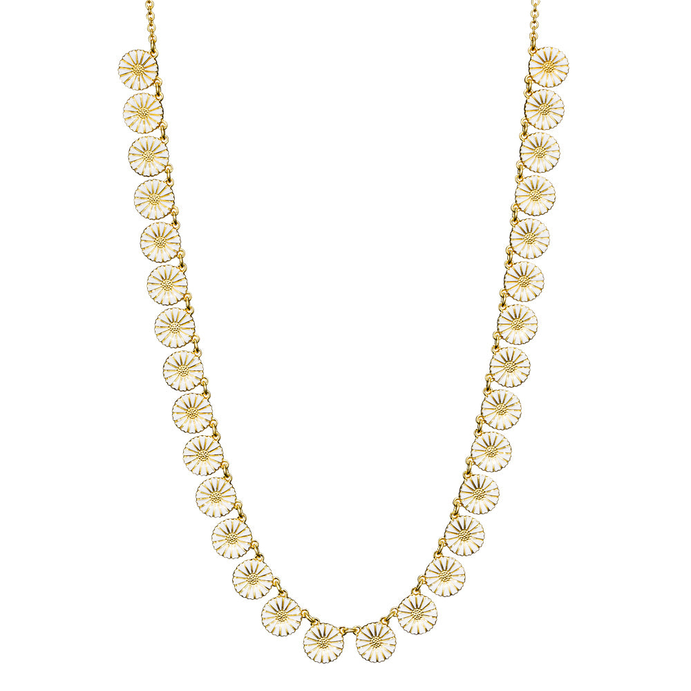 Lund Copenhagen Marguerit collier med 30x11mm 48cm hvid emalje i forgyldt sølv – model 902011-30-M